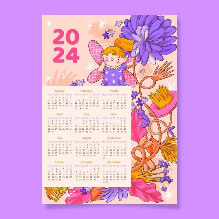 2024 Yearly Calendar,Calendar,Fairy