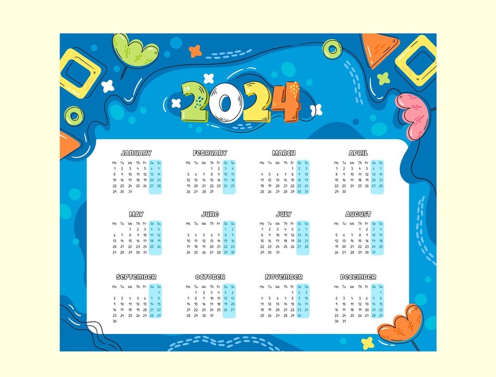 2024 Yearly Calendar,Calendar,New Year