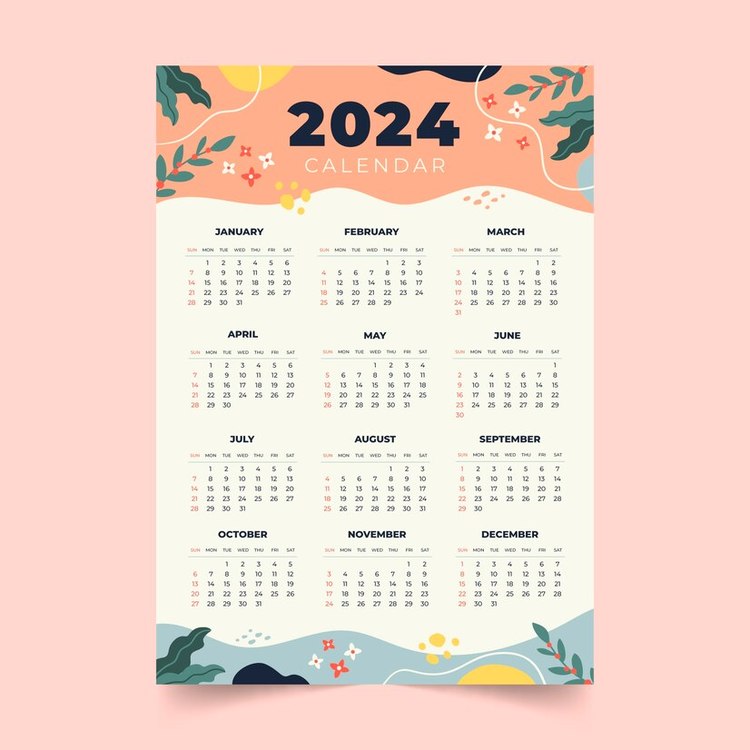 2024 Yearly Calendar,January,February