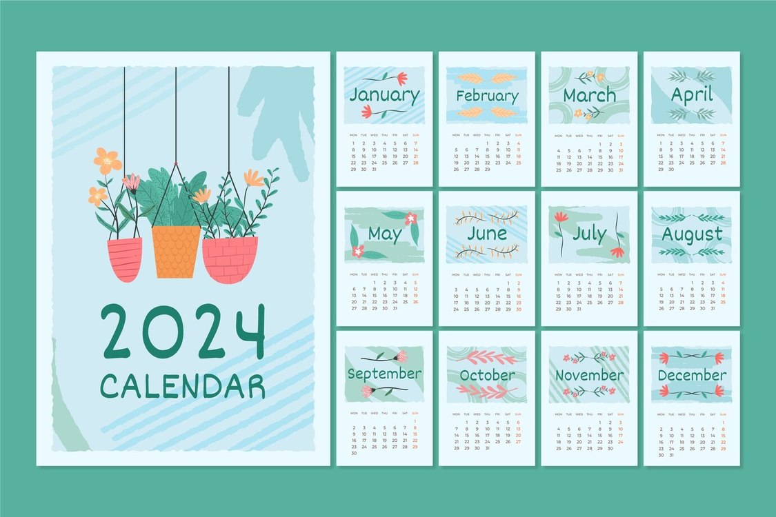 2024 Yearly Calendar,Calendar,Plants