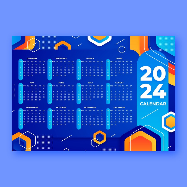 2024 Yearly Calendar,Calendar,Geometric