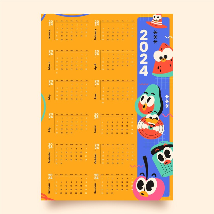 2024 Yearly Calendar,Cat,Cute