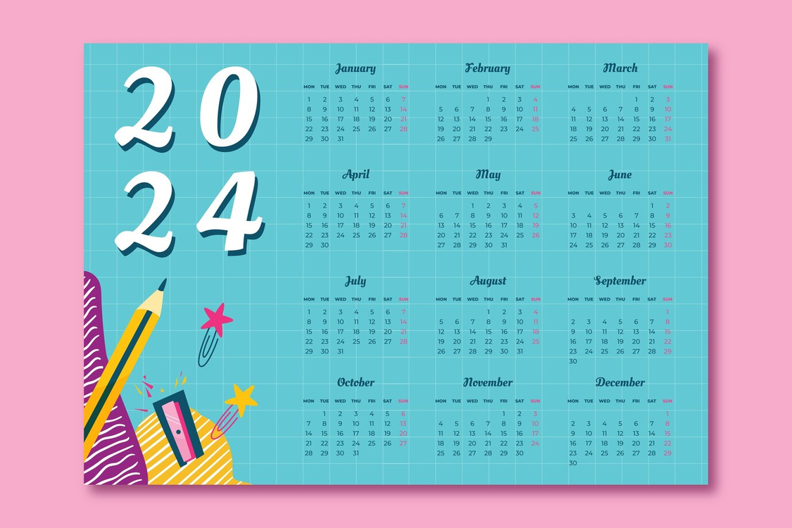 2024 Yearly Calendar,Calendar,Year