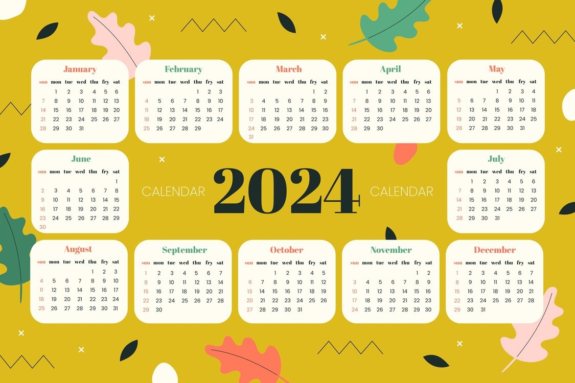 2024 Yearly Calendar,Yellow,Calendar