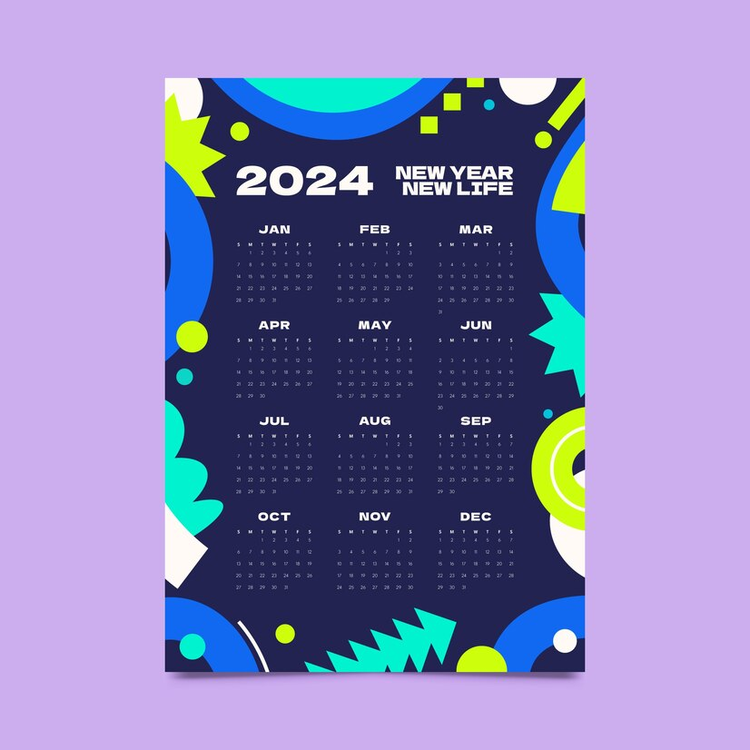 2024 Yearly Calendar,Calendar,Modern