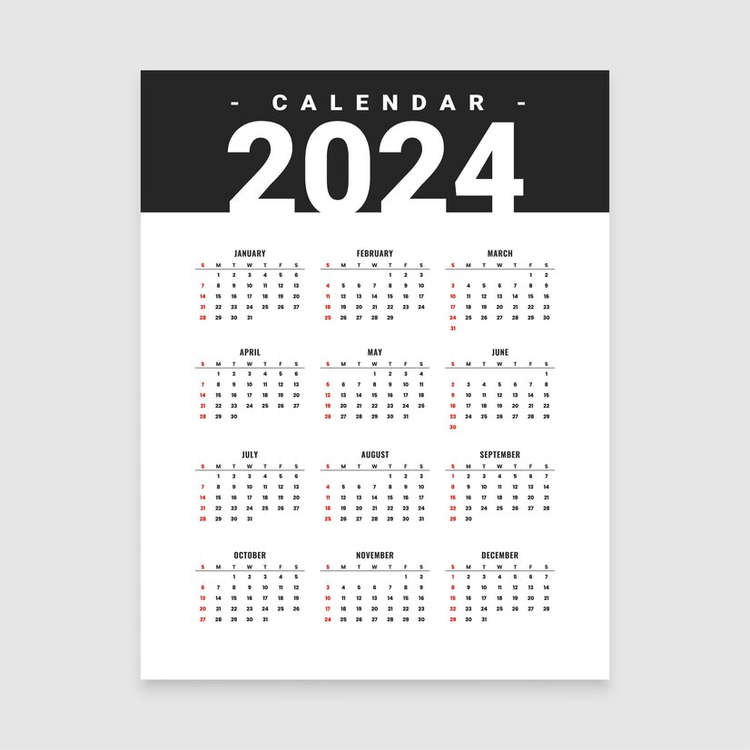 2024 Yearly Calendar,Calendar,Modern