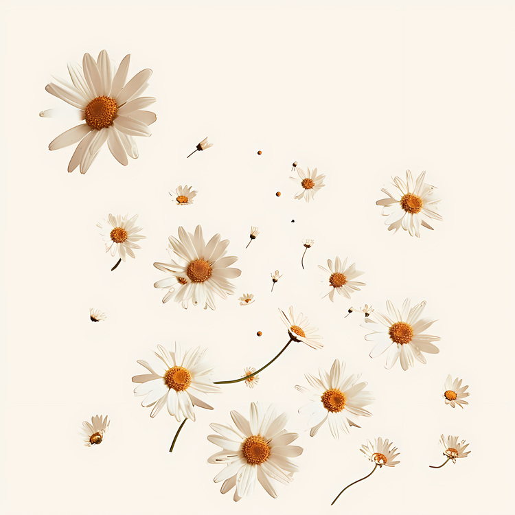 Flying Flowers,Daisies,Beige Background