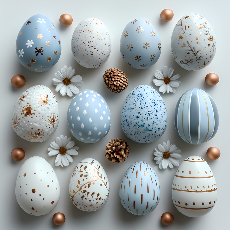Easter Eggs,Blue Eggs,Golden Patterns