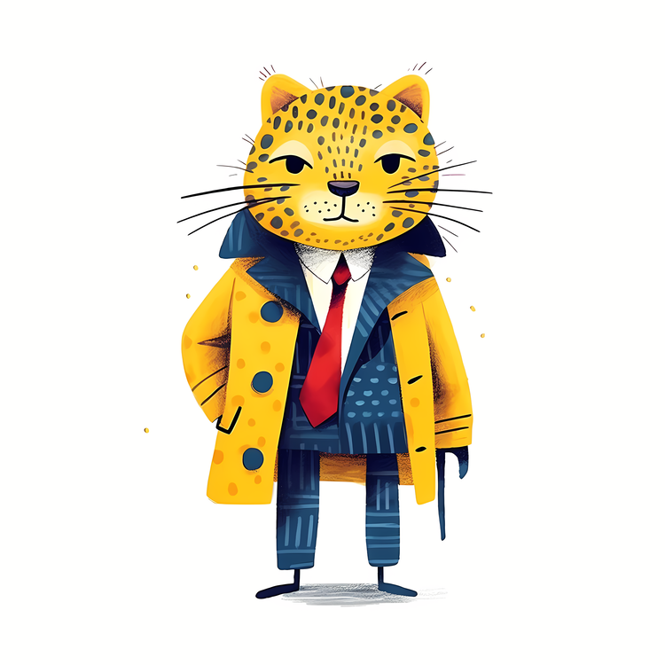 Leopard,Yellow Raincoat,Black Tie