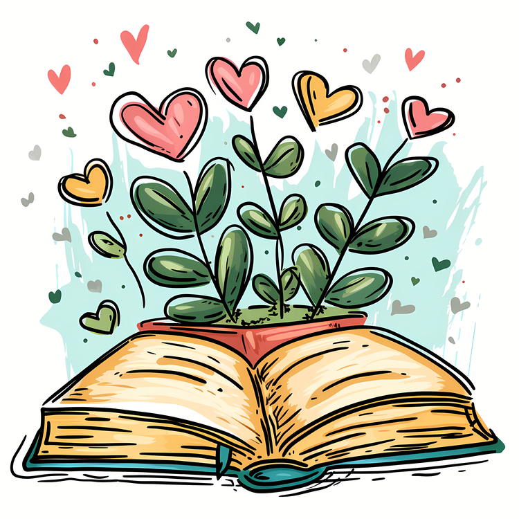 Open Book,Hearts,Plant