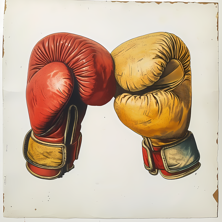Boxing Gloves,Yellow And Red,Vintage