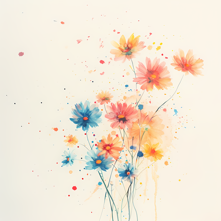 Flying Flowers,Bouquet,Watercolor