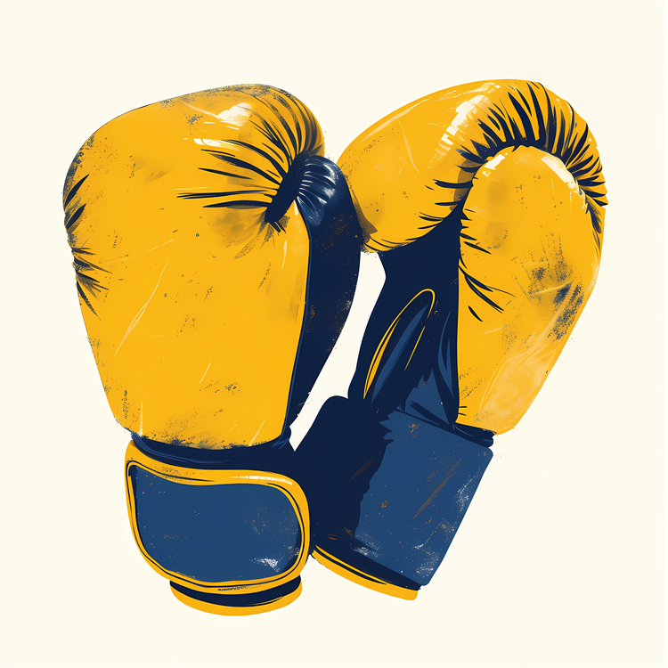 Boxing Gloves,Yellow And Blue,Mixed Media Painting