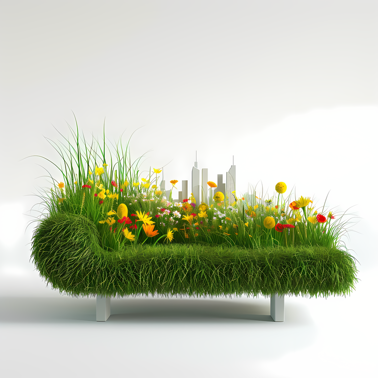 Grass Bench,Green Grass,Flower