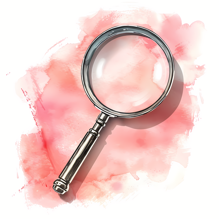 Magnifying Glass,Watercolor Stain,Red And Pink