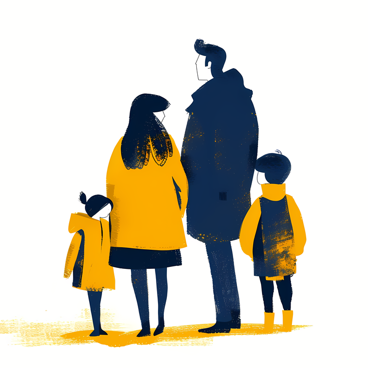 Family,Family Walking In The Snow,Illustration Of Father