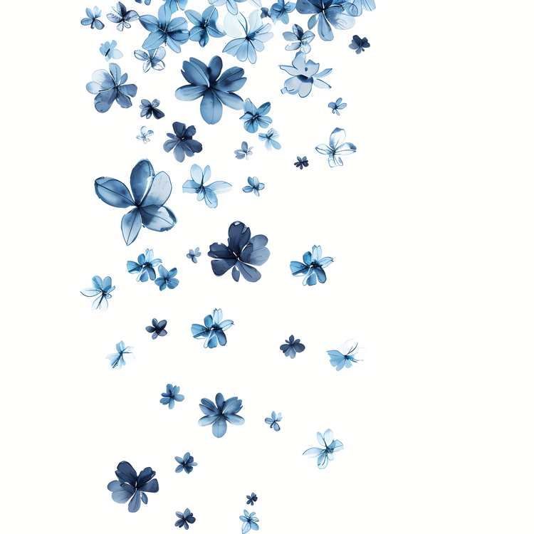 Flying Flowers,Blue,Watercolor