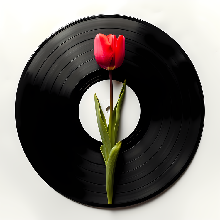 Vinyl Record,Red Tulip,Record Player