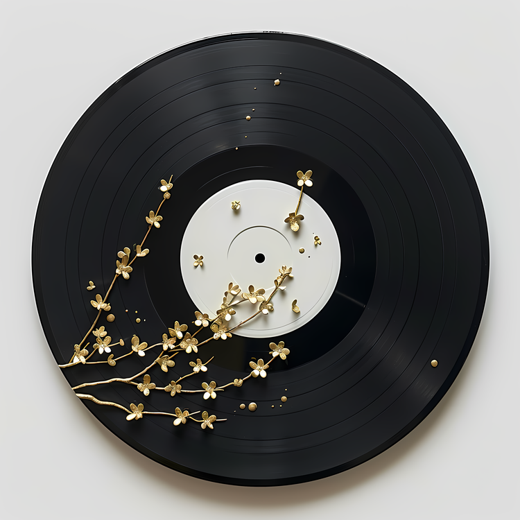 Vinyl Record,Black Vinyl Record,Golden Flowers