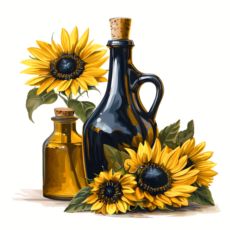 Sunflower Oil,Sunflowers,Black Bottle