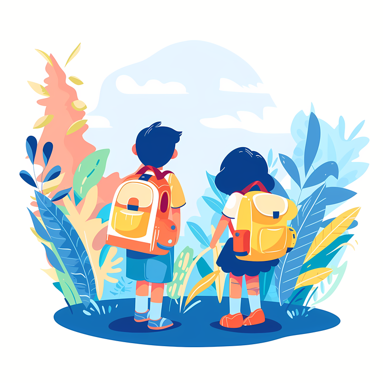 Students With Backpack,Cartoon,Boy And Girl