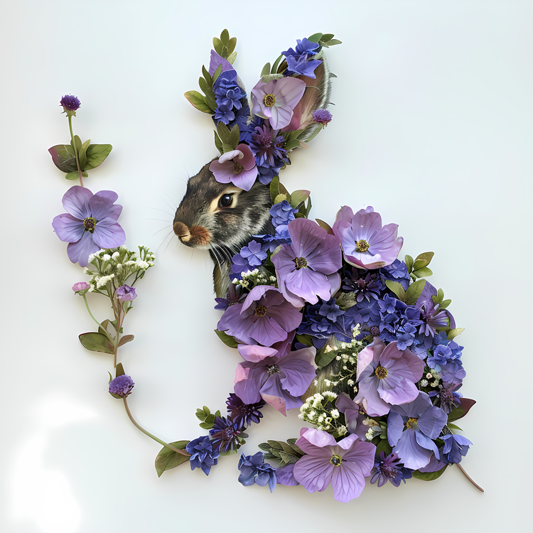 Rabbit,Purple Flowers,Bunny
