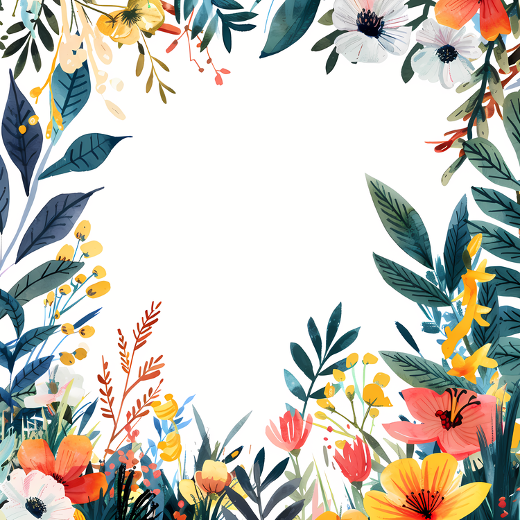 Spring Flowers,Floral Frame,Watercolor Illustration