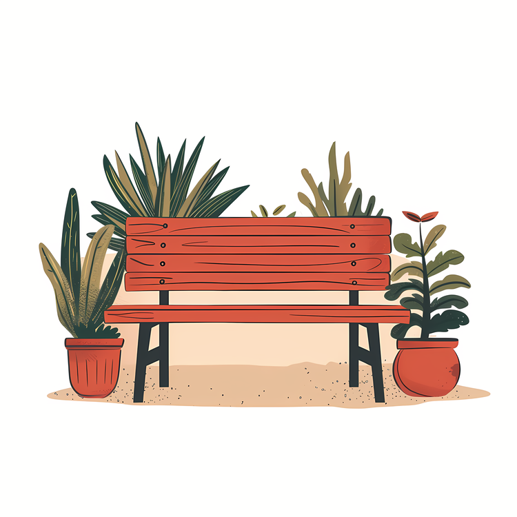 Garden Bench,Human,Red Painted Wooden Bench