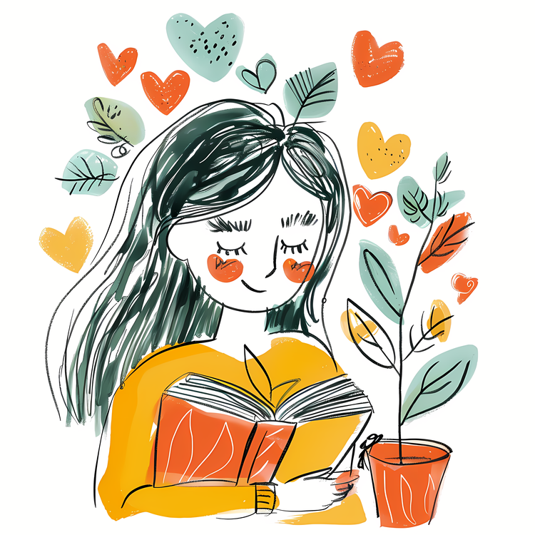 Cartoon Girl With Book,Book,Reader