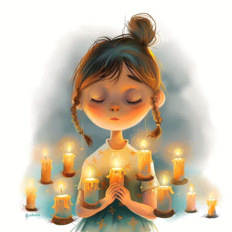 Candlelight Child,Girl Holding Candles,Candlelight