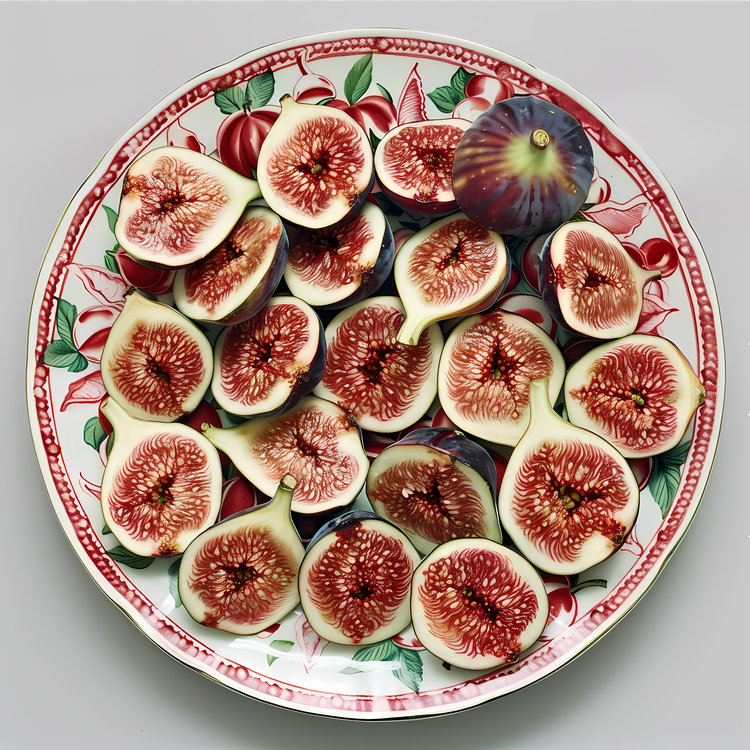 Sliced Figs,Dried Fruits On Plate,Red And Green Design