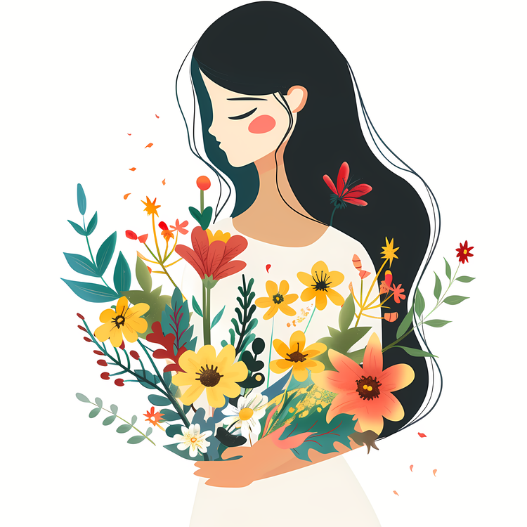 Womens Day,Flower Art,Woman With Flowers