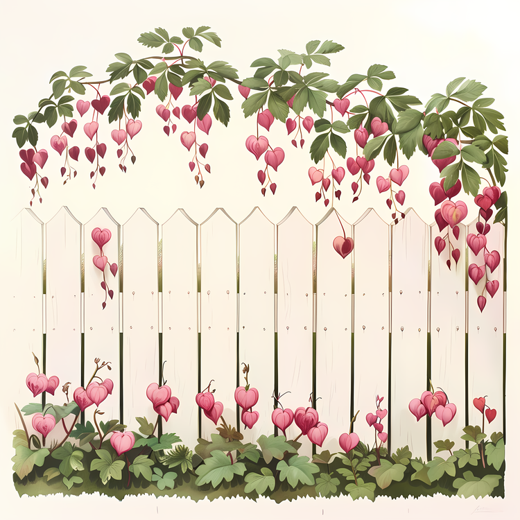 Garden Fence,Heartshaped Flowers,Flowers Hanging From A Fence
