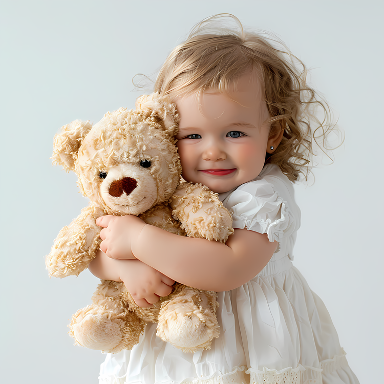 Baby Hugging Teddy Bear,Tiny Girl,Cuddly Bear