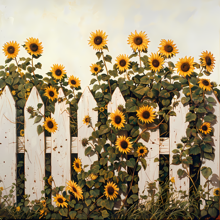 Garden Fence,Sunflowers,White Fence