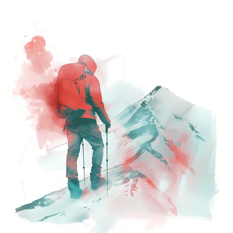 Hiker,Watercolor Painting,Hiker With Backpack And Poles