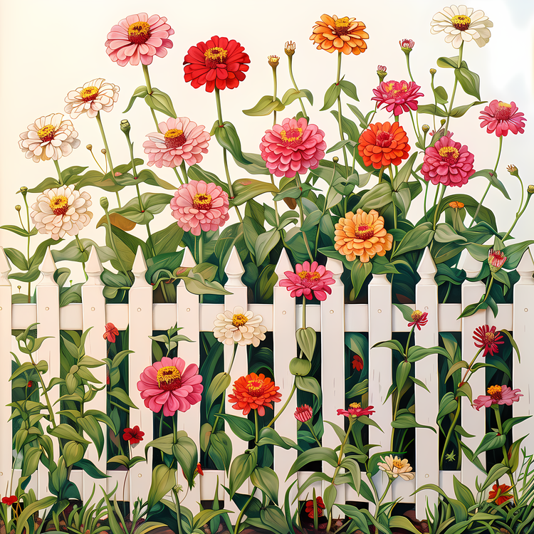 Garden Fence,Pink Flowers,Orange Flowers
