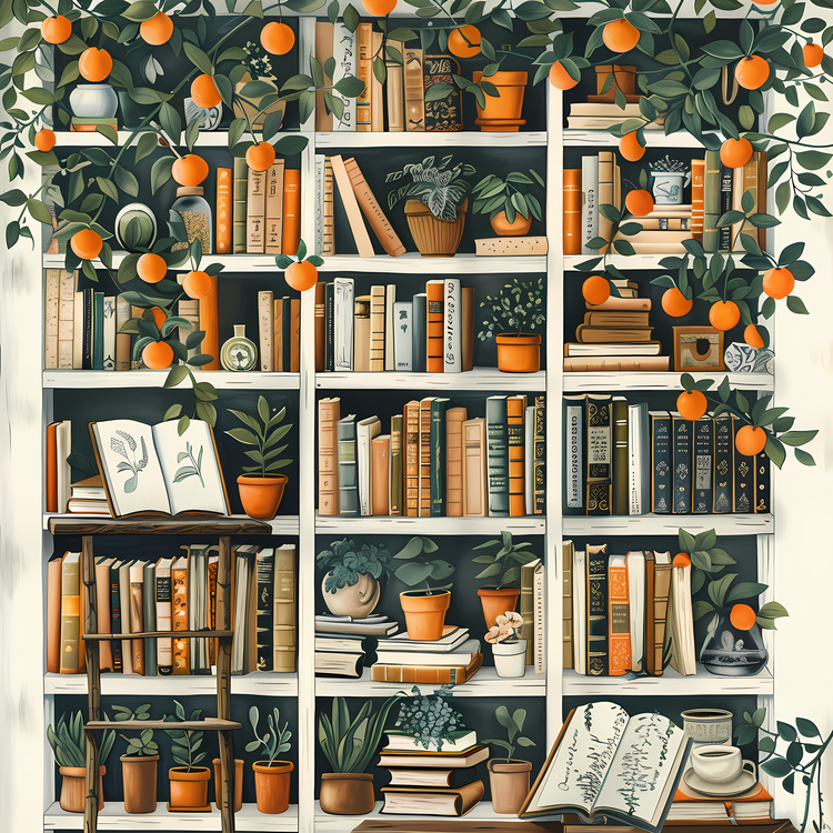 Bookstore,Bookshelf,Oranges