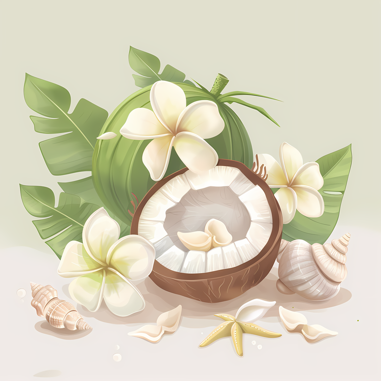 Coconut Beach,Shell,Flowers