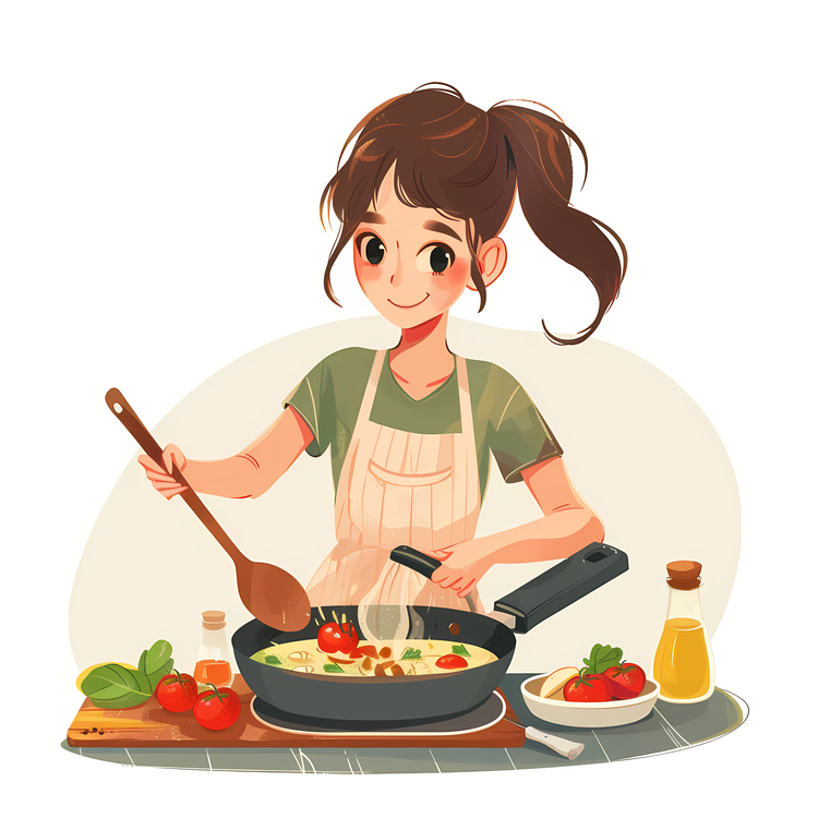 Cartoon Cooking Woman,Cooking,Food Preparation
