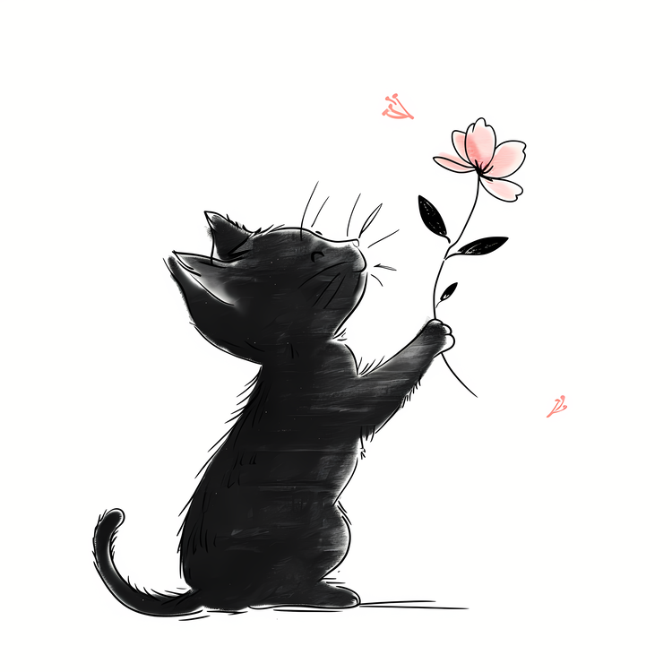 Little Cat Playing Flowers,Cat,Pink Flower