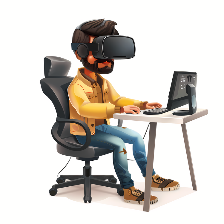 Wearing Vr Headset,Virtual Reality Headset,Computer Workstation