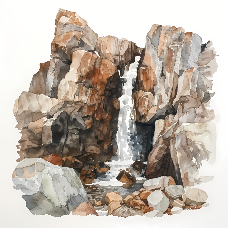 Waterfall,Watercolor Painting,Natural Beauty