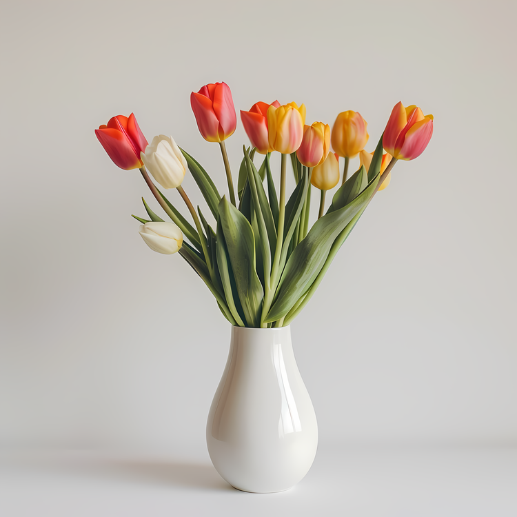 Hello Spring,White Vase,Colorful Tulips