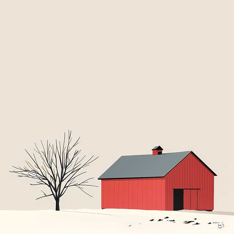 Farm Barn,Red Barn,Winter Scene