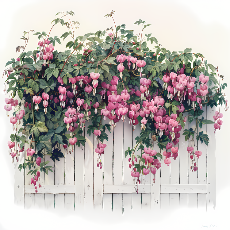 Garden Fence,Pink Flowers,Hanging Flowers