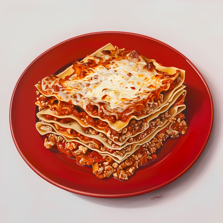 Lasagna,Red Plate,Spaghetti Lasagna