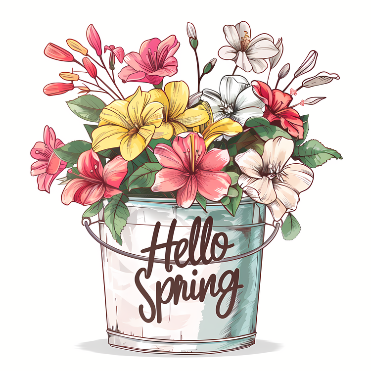 Hello Spring,Spring Flowers,Watercolor Flowers