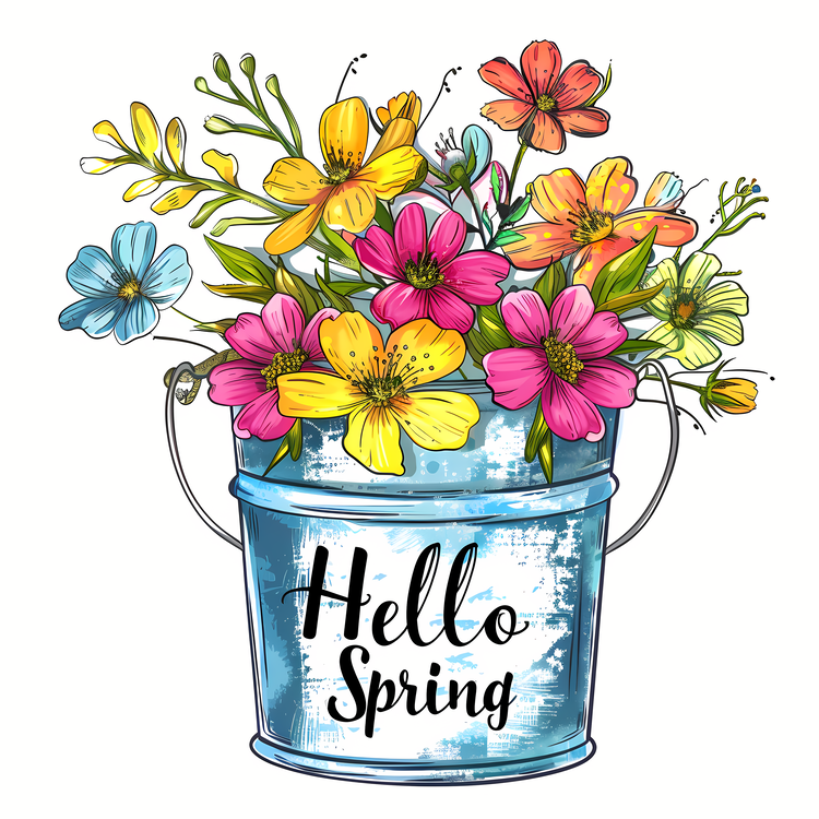 Hello Spring,Watercolor,Flower Pot