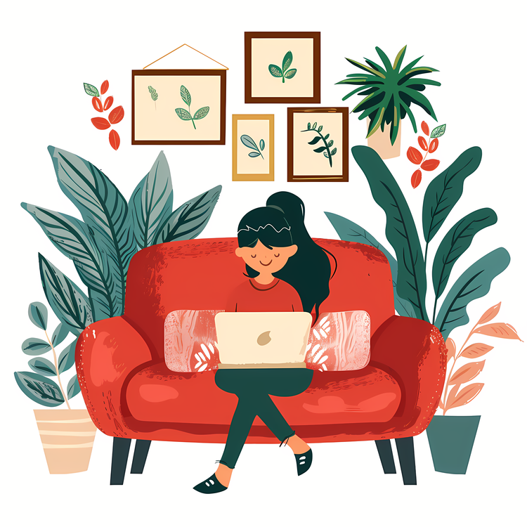 Girl With Laptop,Woman On Couch With Laptop,Modern Interior Design
